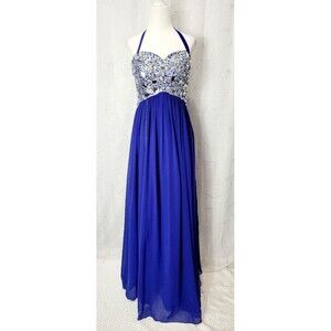 ARIA Blue Embellished Sequin Strapless Sweetheart Chiffon Prom Gown Dress Medium